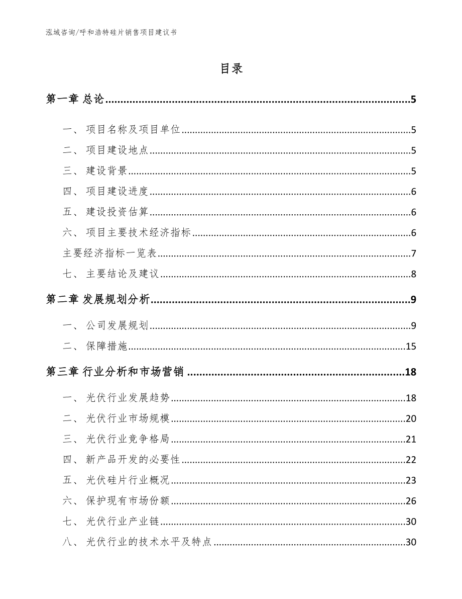 呼和浩特硅片销售项目建议书（范文）_第1页