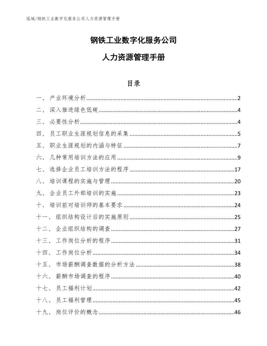 钢铁工业数字化服务公司人力资源管理手册（参考）_第1页
