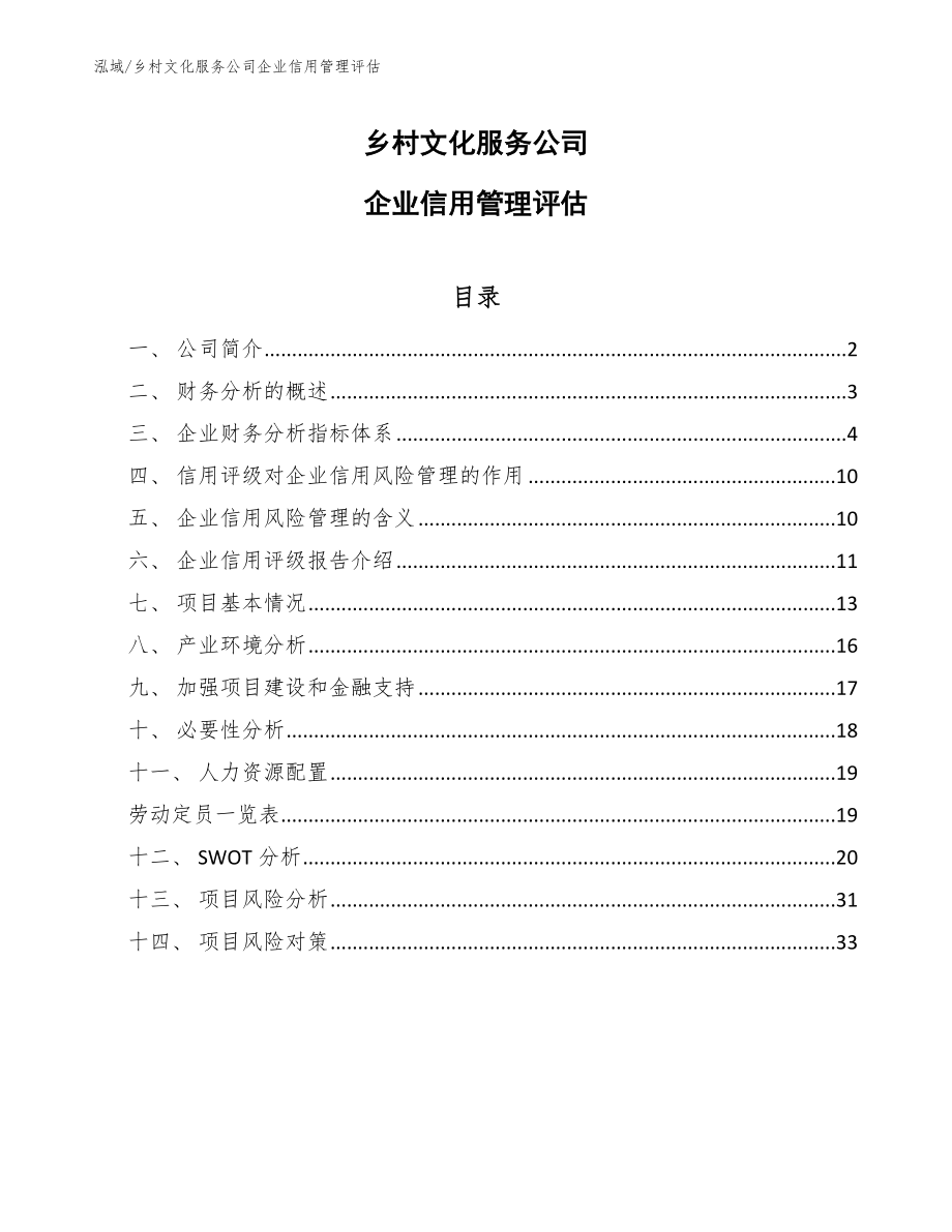 乡村文化服务公司企业信用管理评估_第1页