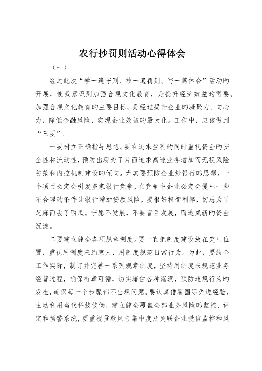 农行抄罚则活动心得体会_第1页