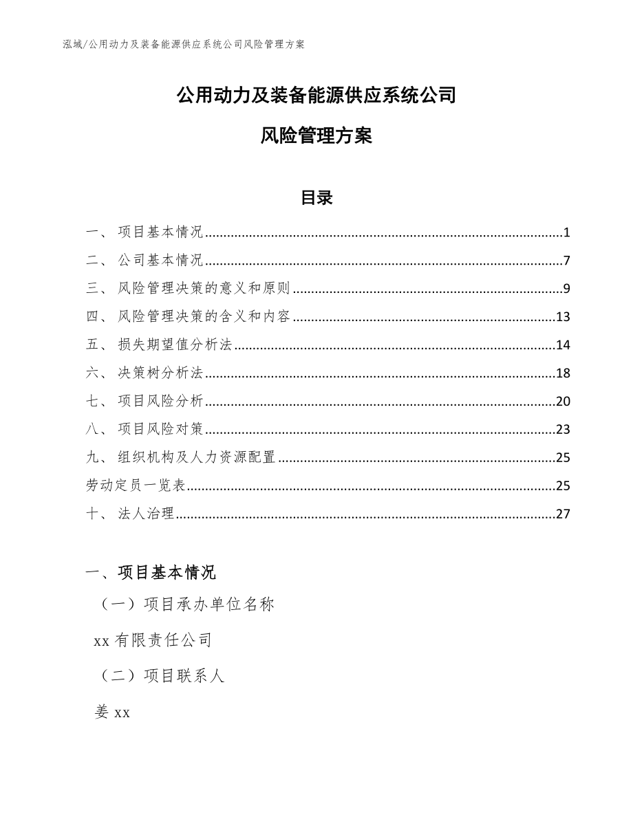 公用动力及装备能源供应系统公司风险管理方案_范文_第1页