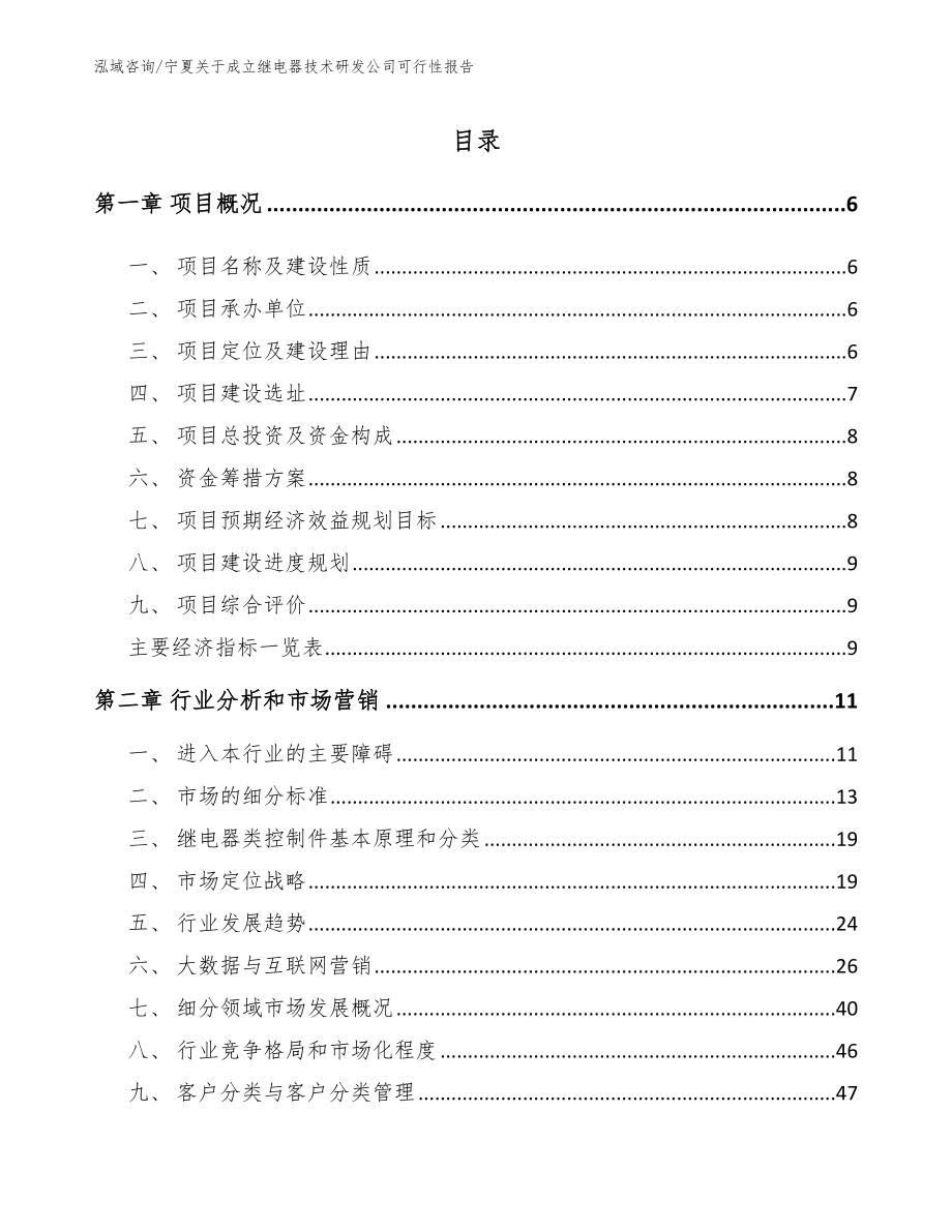 宁夏关于成立继电器技术研发公司可行性报告（模板范本）_第1页
