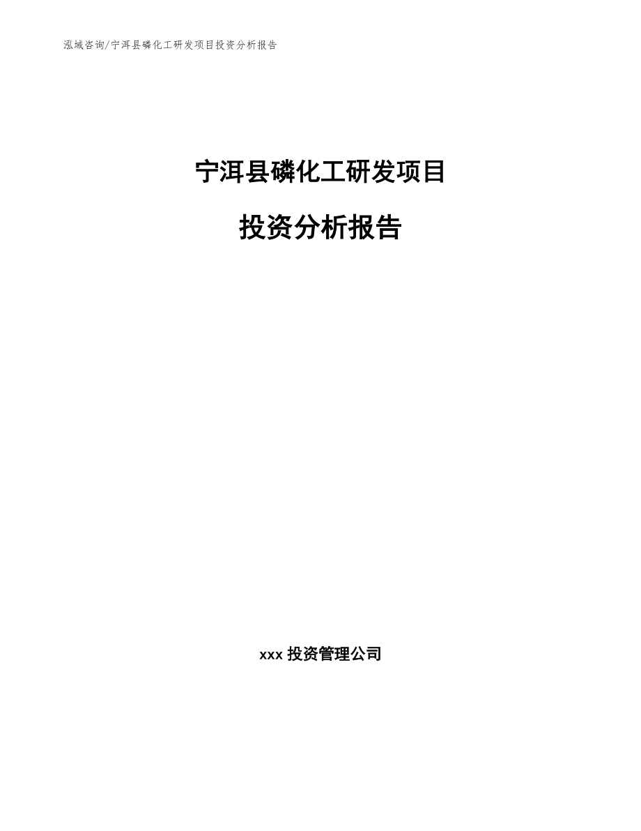 宁洱县磷化工研发项目投资分析报告_第1页