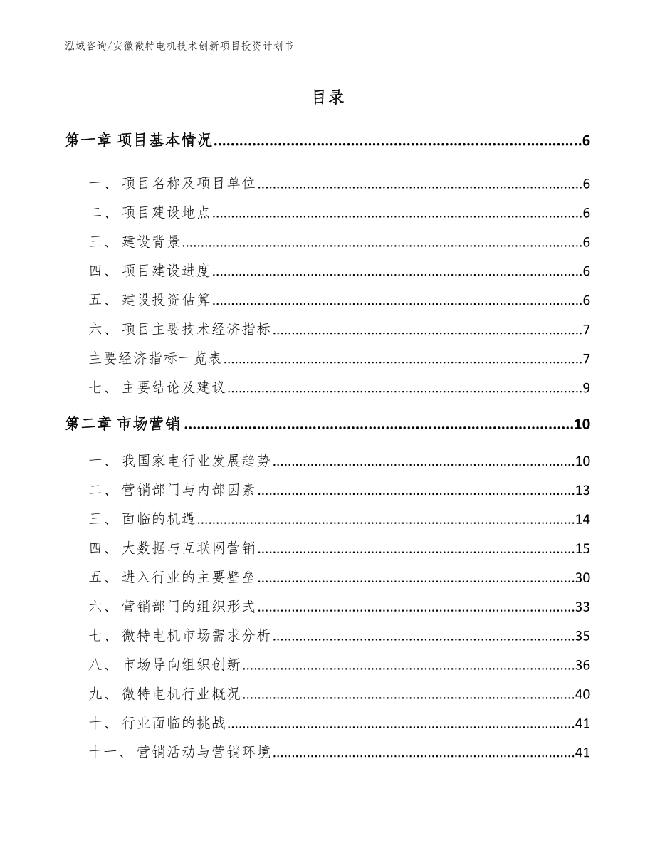 安徽微特电机技术创新项目投资计划书_第1页