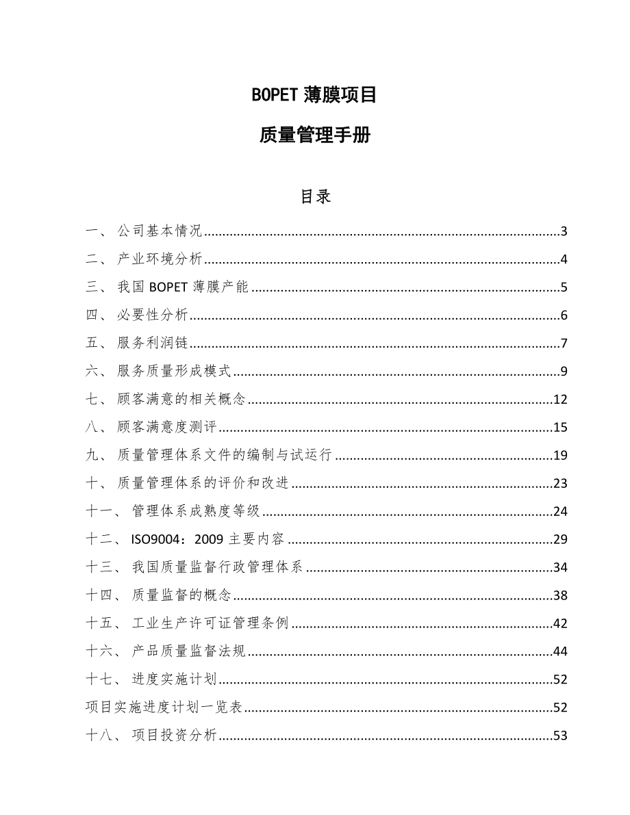 BOPET薄膜项目质量管理手册（范文）_第1页