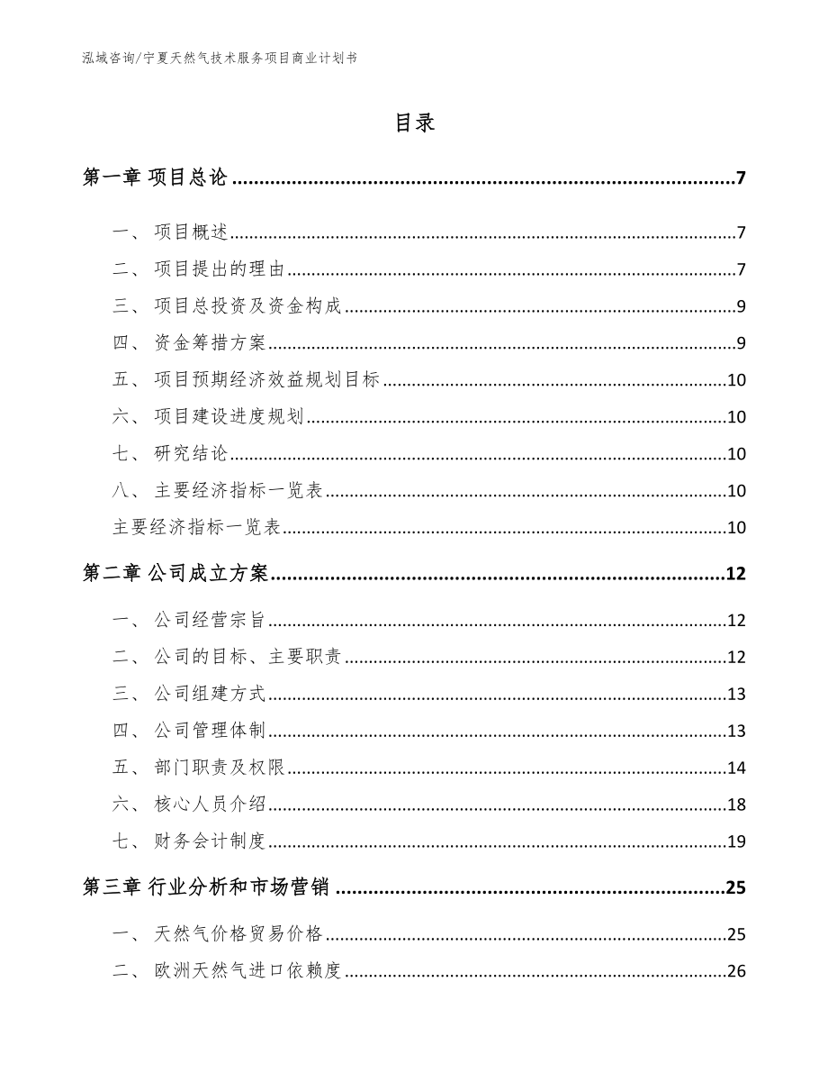 宁夏天然气技术服务项目商业计划书范文参考_第1页