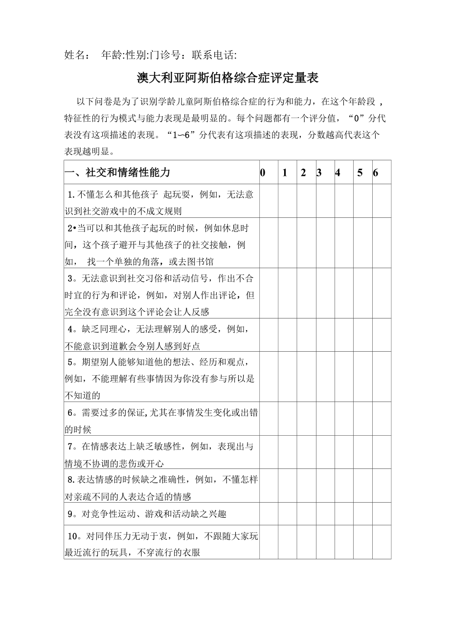 澳大利亚阿斯伯格综合症评定量表_第1页
