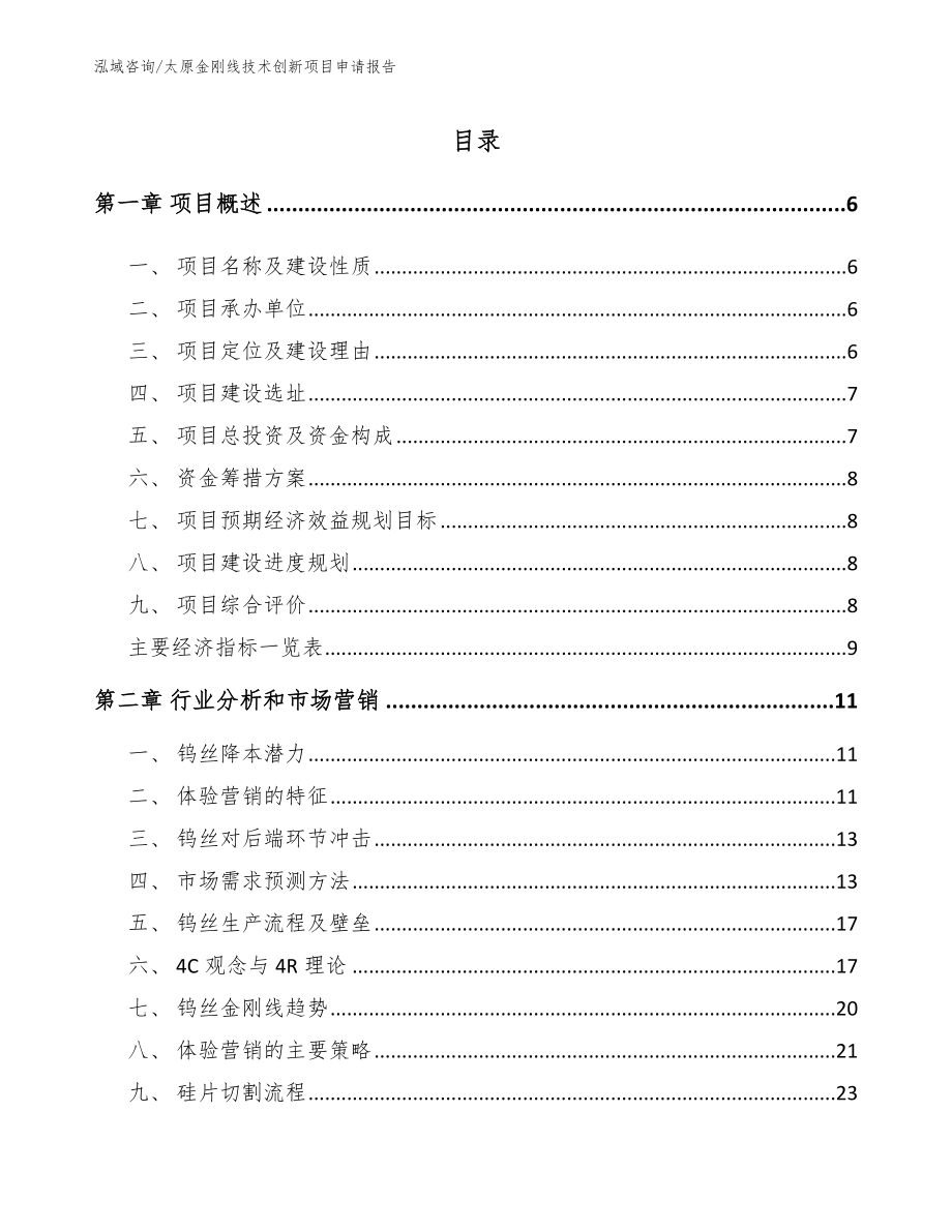 太原金刚线技术创新项目申请报告_模板参考_第1页