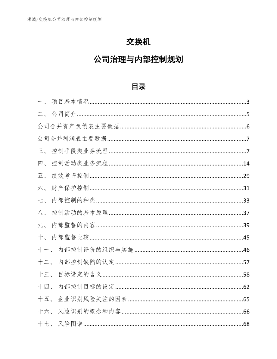 交换机公司治理与内部控制规划【范文】_第1页