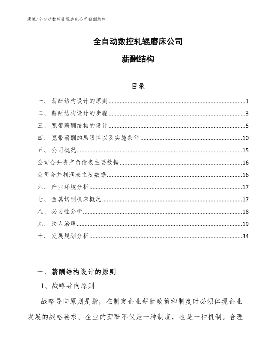 全自动数控轧辊磨床公司薪酬结构_范文_第1页
