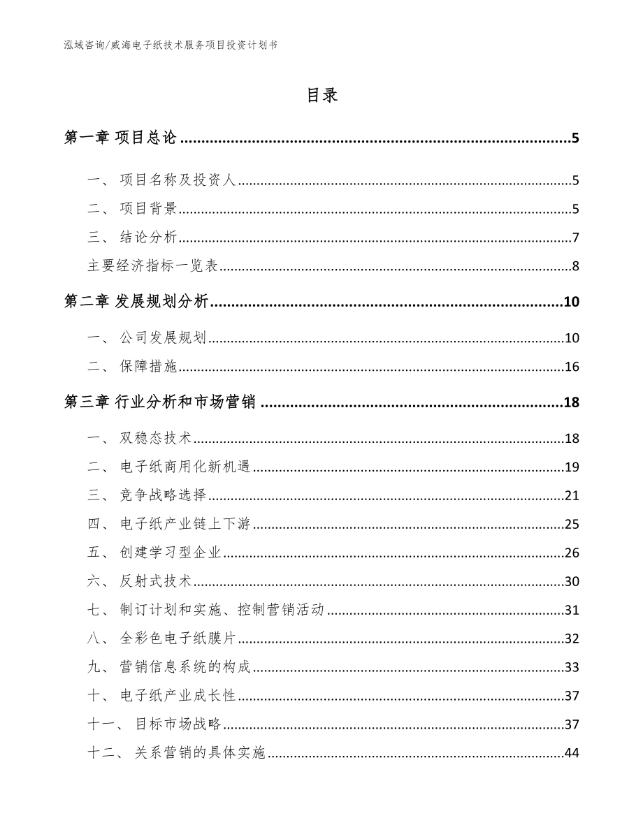 威海电子纸技术服务项目投资计划书（模板范本）_第1页