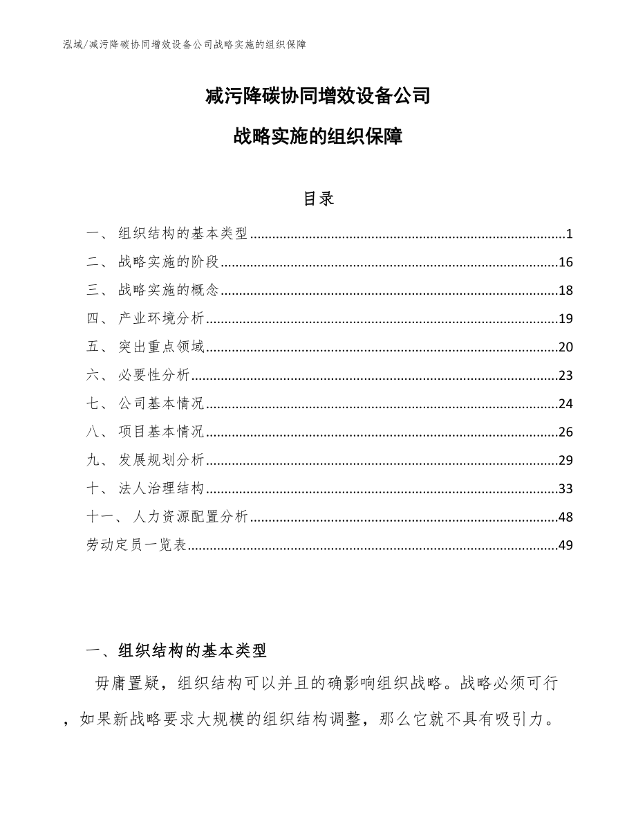 减污降碳协同增效设备公司战略实施的组织保障_第1页