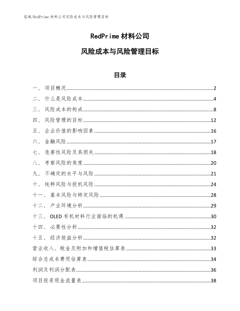 RedPrime材料公司风险成本与风险管理目标（范文）_第1页