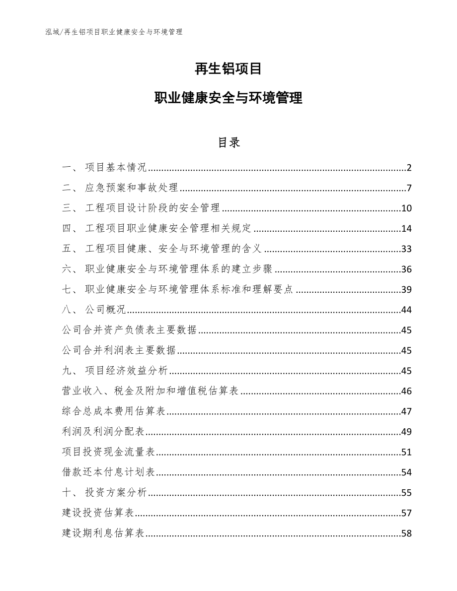 再生铝项目职业健康安全与环境管理（参考）_第1页