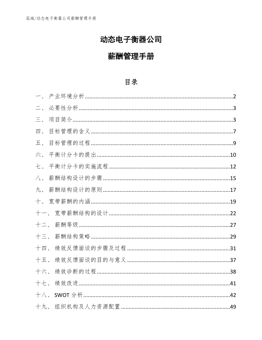 动态电子衡器公司薪酬管理手册（范文）_第1页
