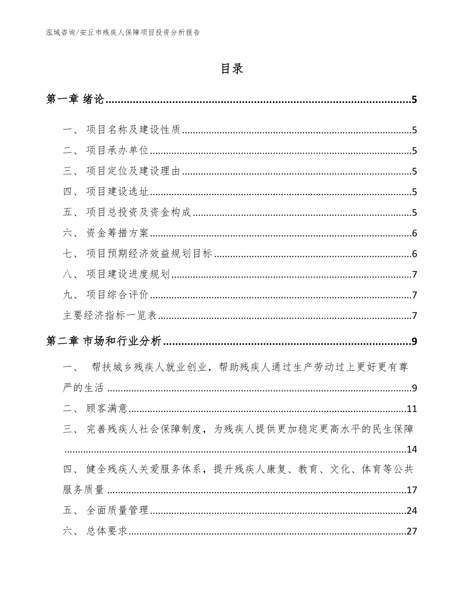 安丘市残疾人保障项目投资分析报告【模板】_第1页