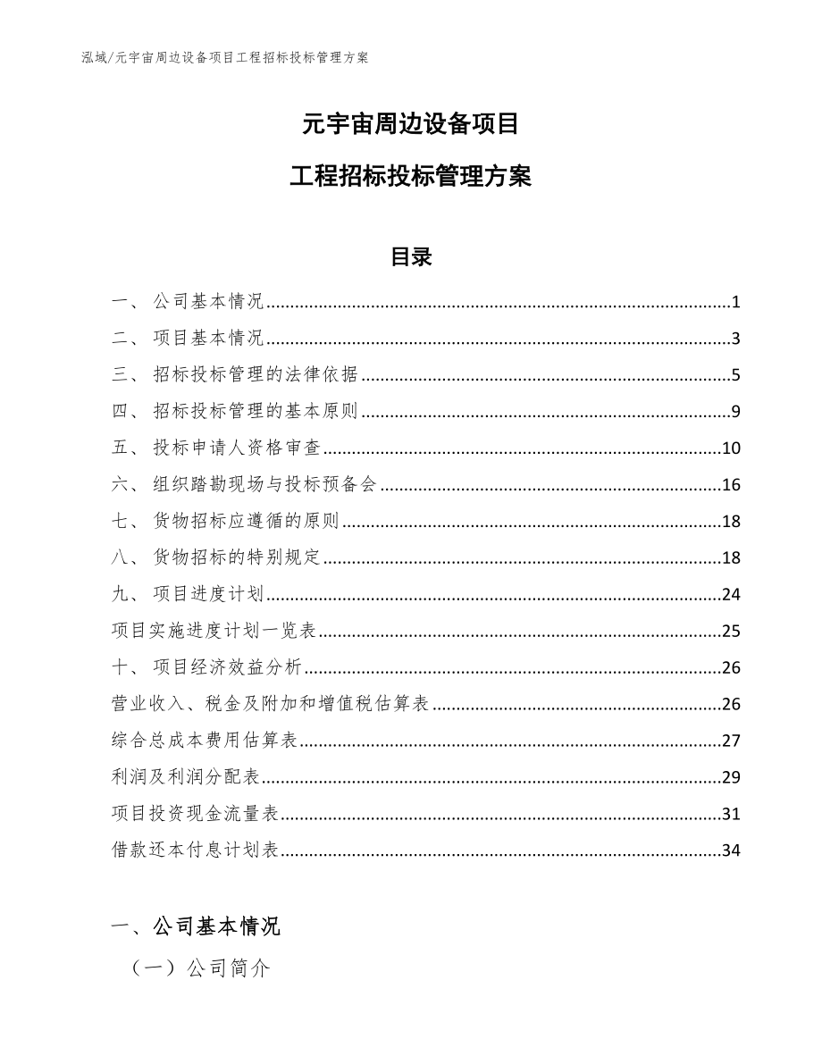 元宇宙周边设备项目工程招标投标管理方案（范文）_第1页