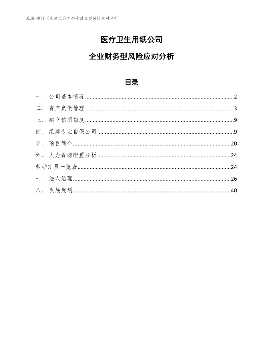 医疗卫生用纸公司企业财务型风险应对分析_第1页