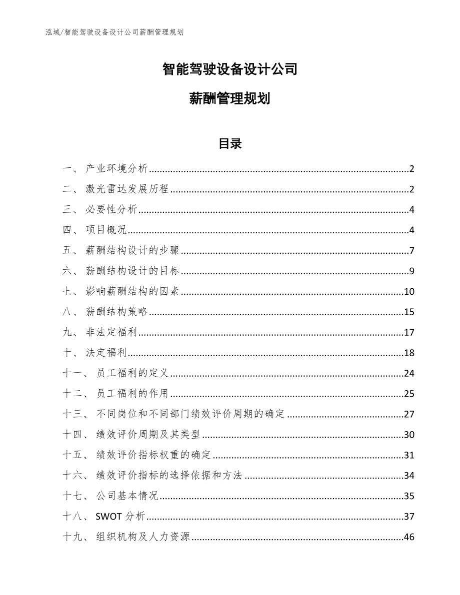 智能驾驶设备设计公司薪酬管理规划_范文_第1页