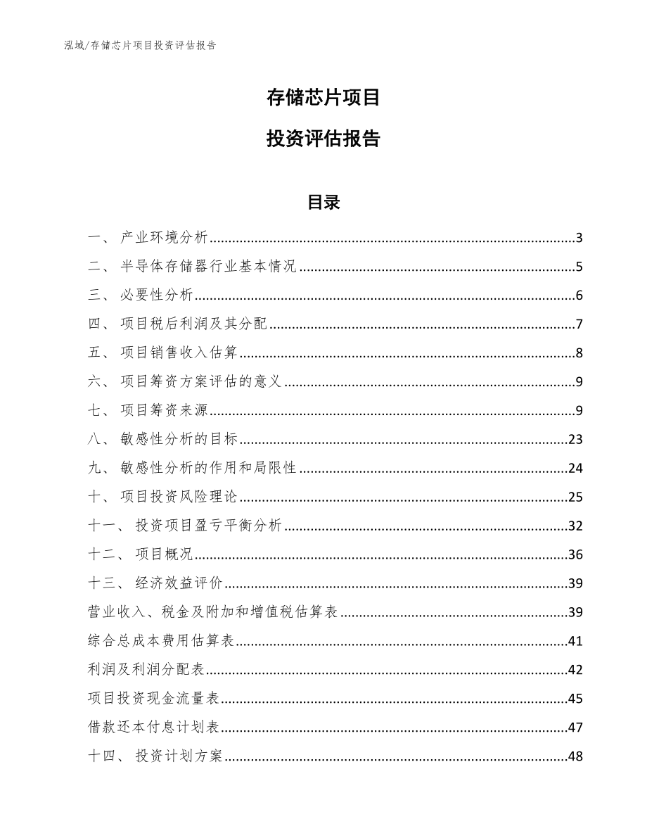 存储芯片项目投资评估报告【参考】_第1页