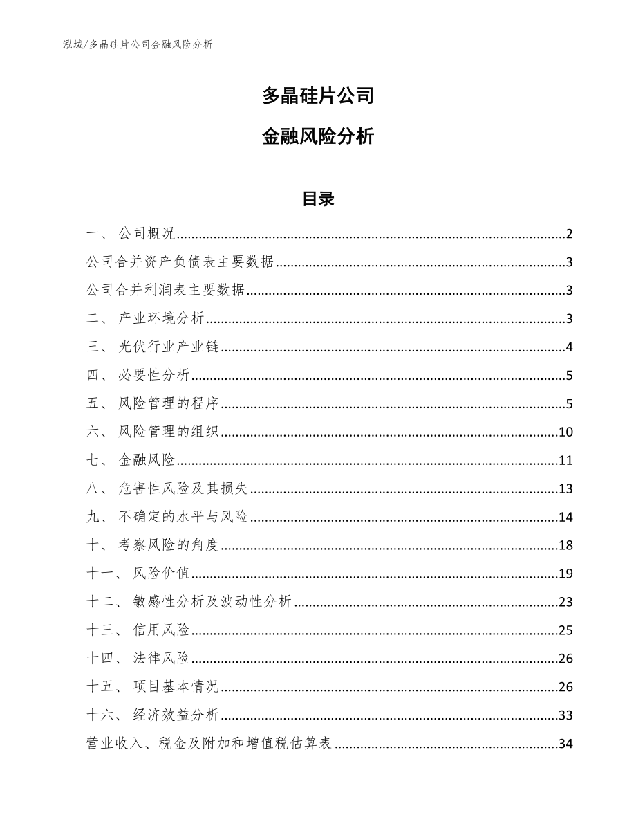 多晶硅片公司金融风险分析_范文_第1页