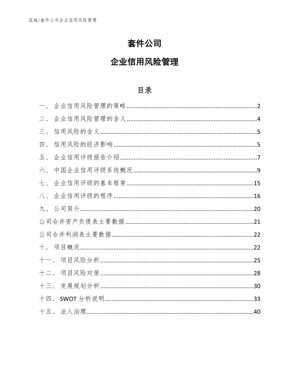 套件公司企业信用风险管理（范文）_第1页