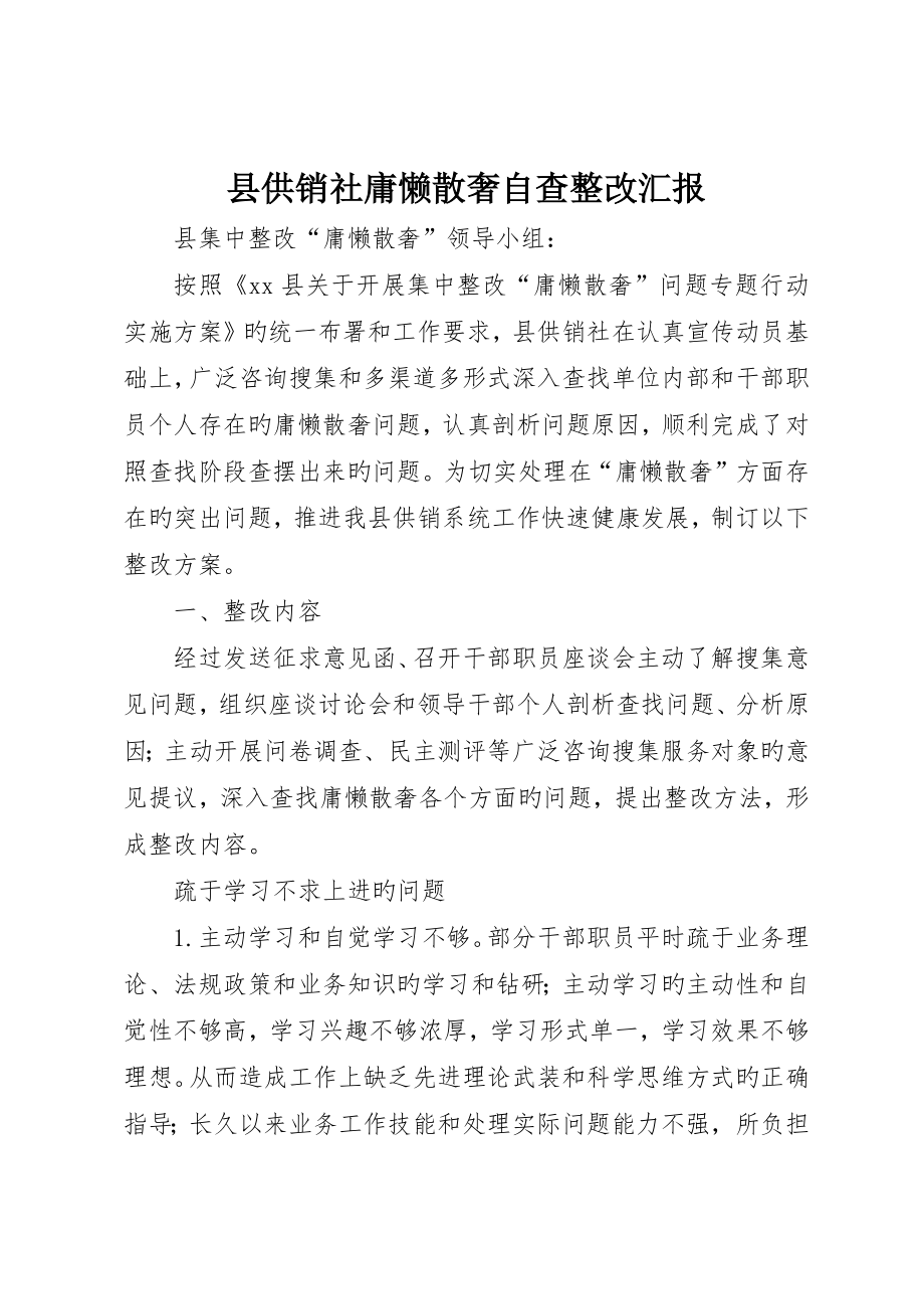 县供销社庸懒散奢自查整改报告_第1页