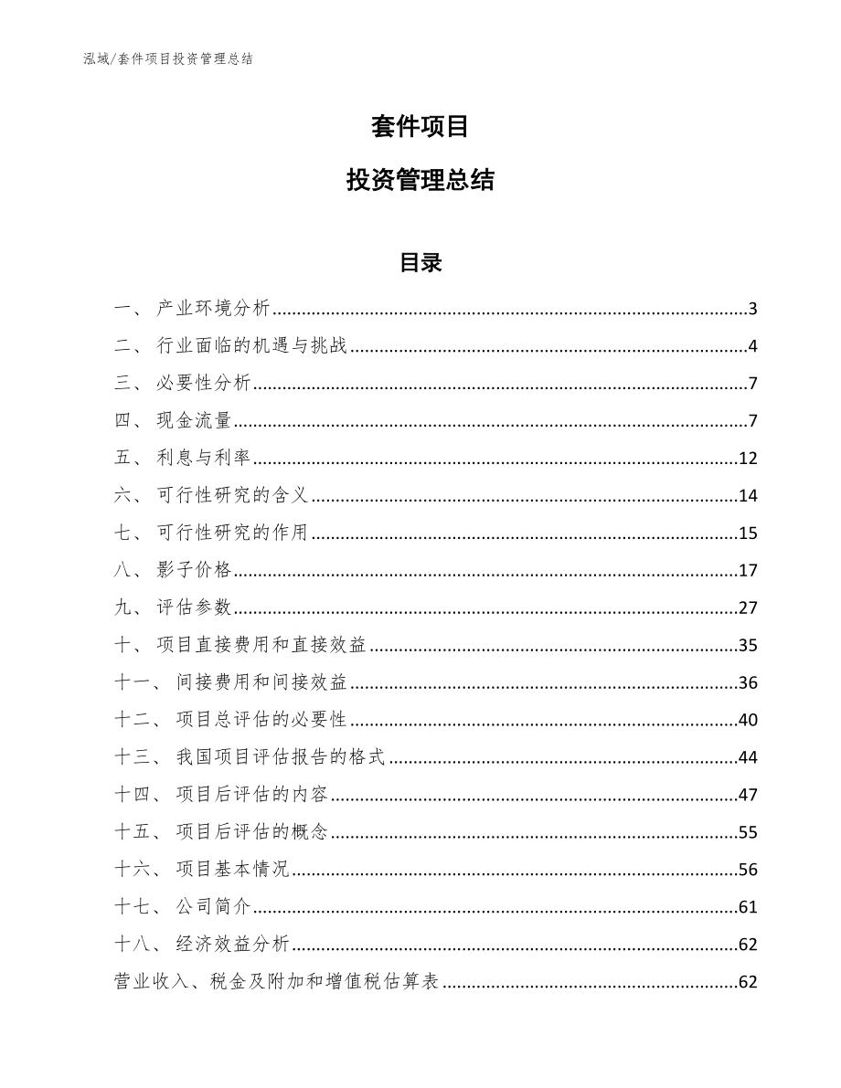 套件项目投资管理总结（参考）_第1页