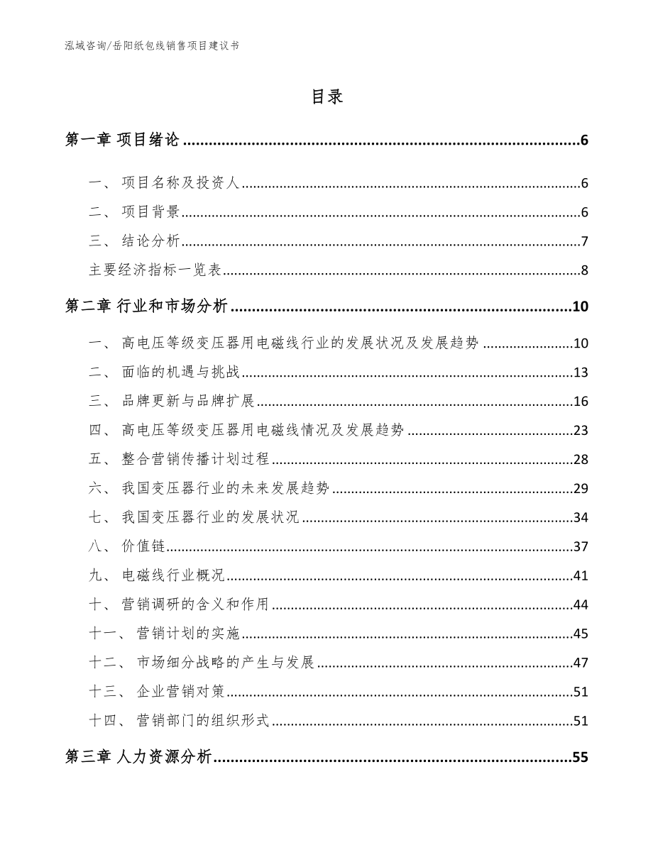 岳阳纸包线销售项目建议书_第1页