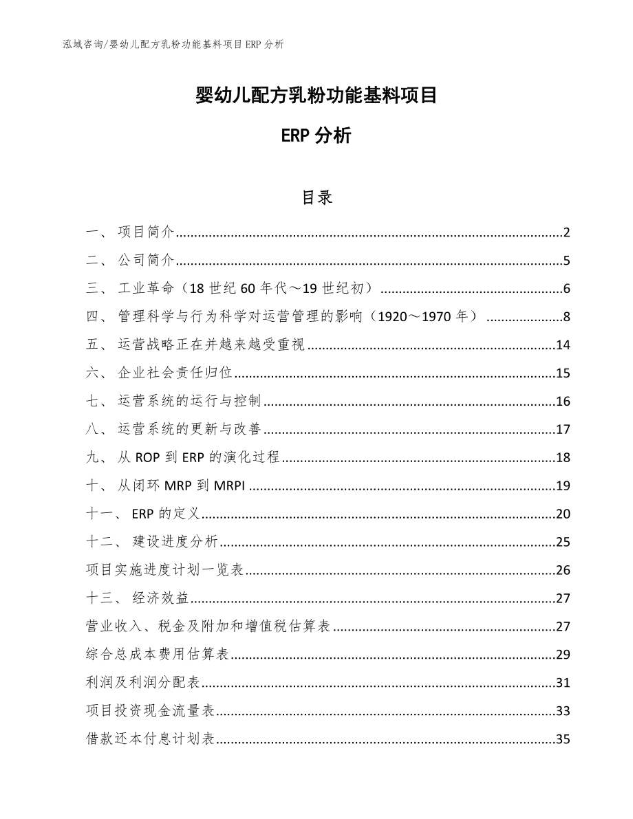 婴幼儿配方乳粉功能基料项目ERP分析（范文）_第1页