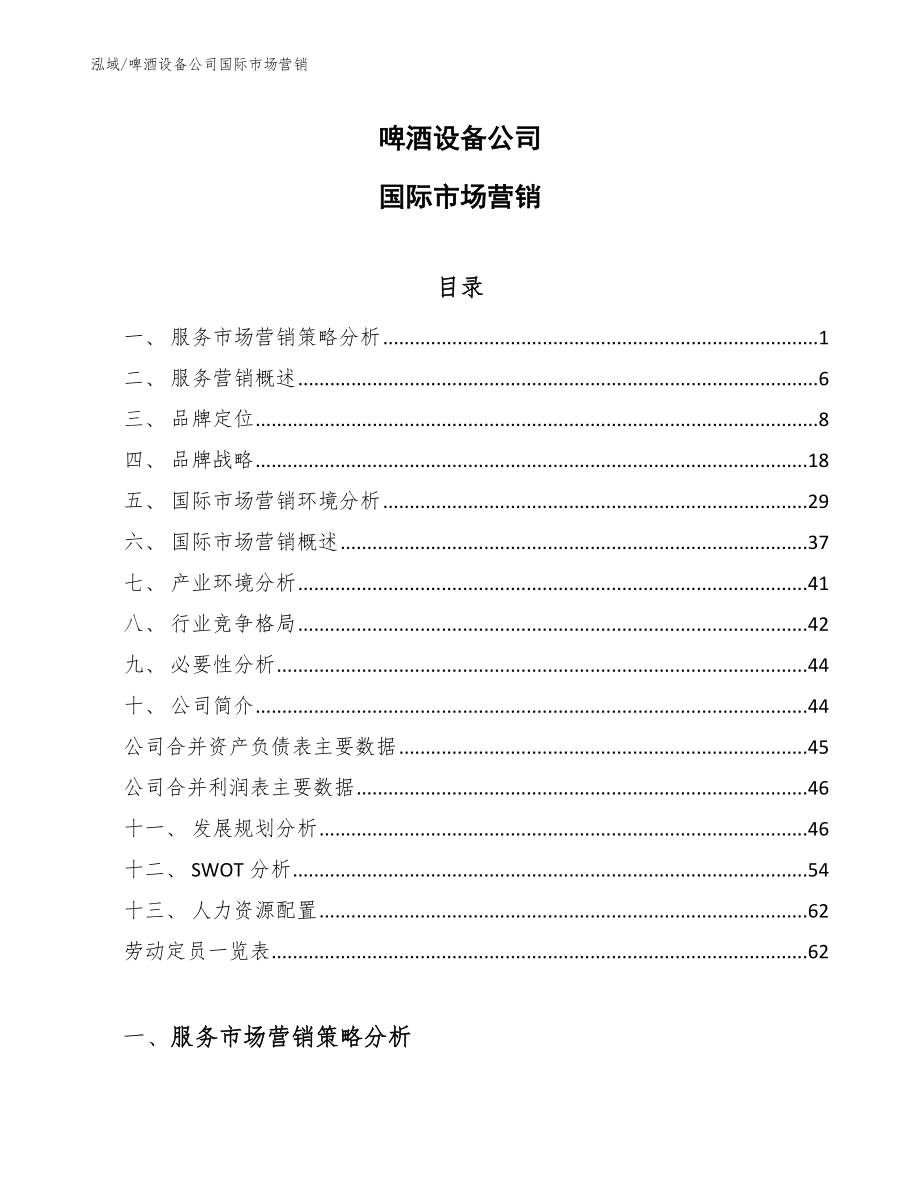 啤酒设备公司国际市场营销（范文）_第1页