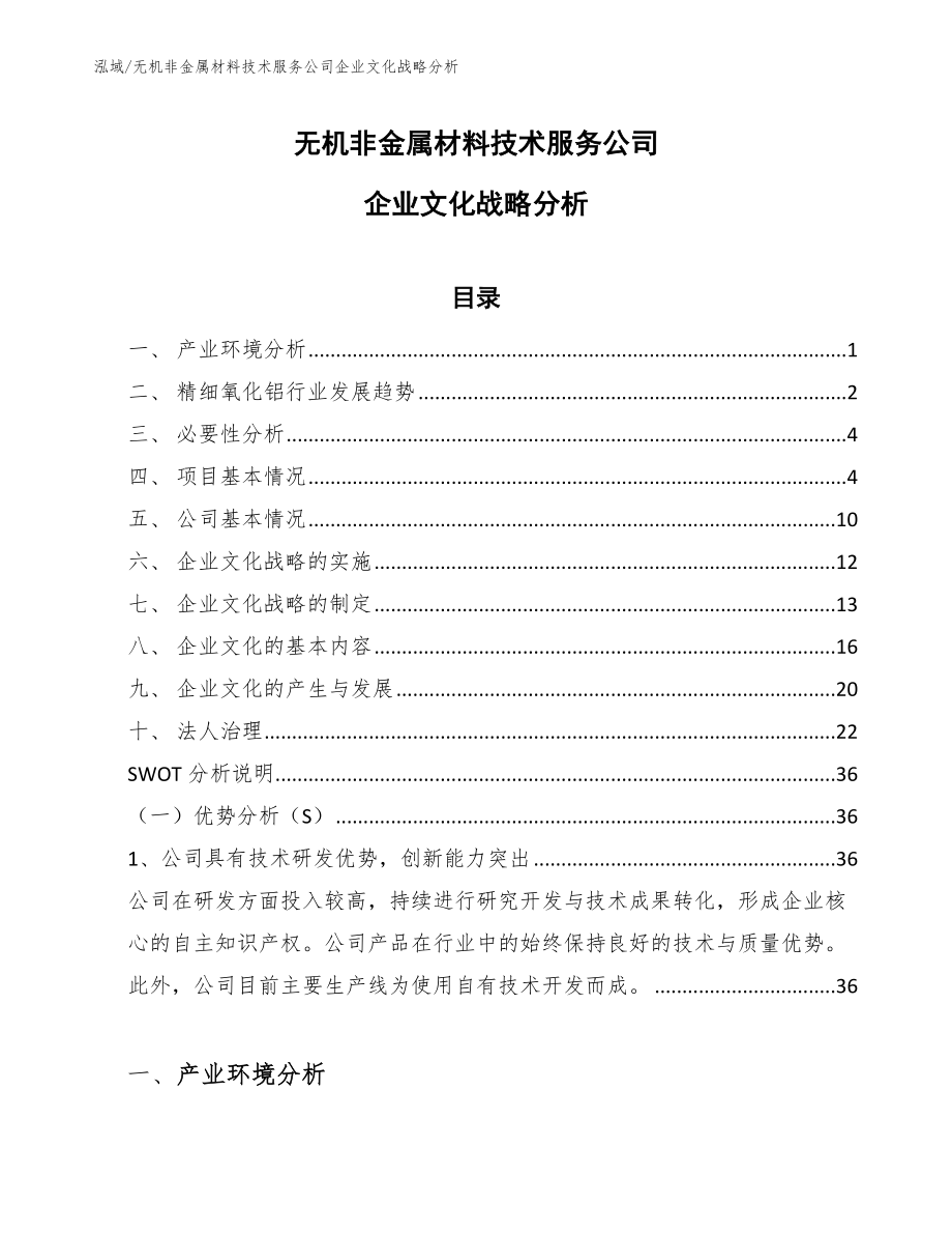 无机非金属材料技术服务公司企业文化战略分析_第1页