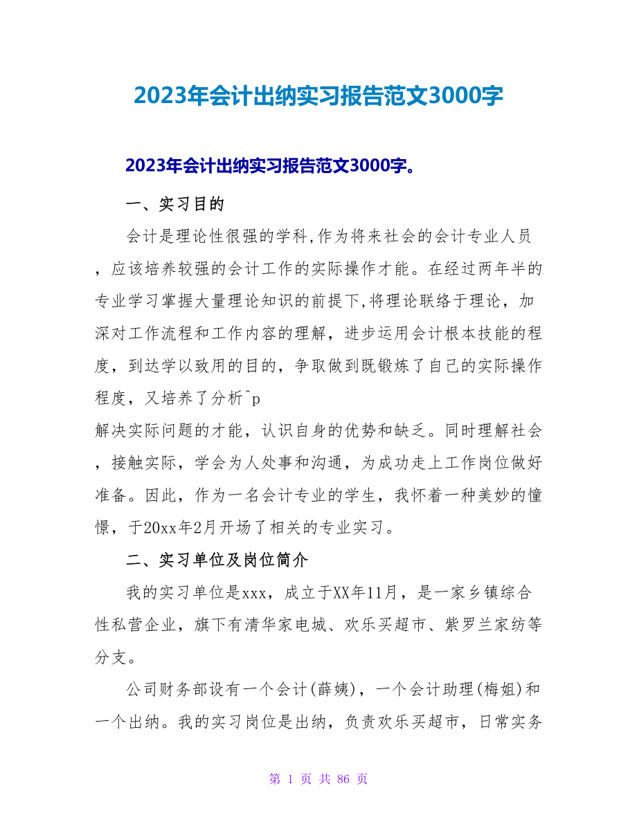 2023年会计出纳实习报告范文3000字_第1页