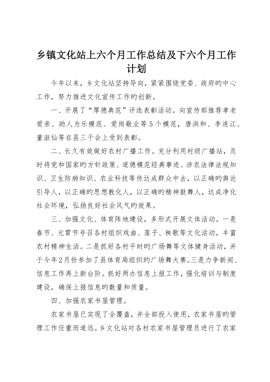 乡镇文化站上半年工作总结及下半年工作计划_第1页