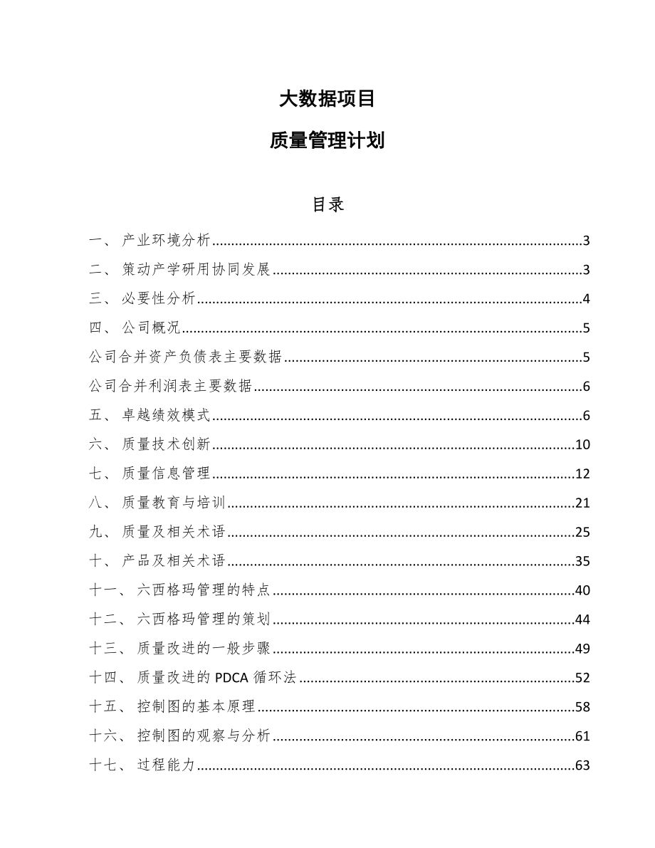 大数据项目质量管理计划_范文_第1页