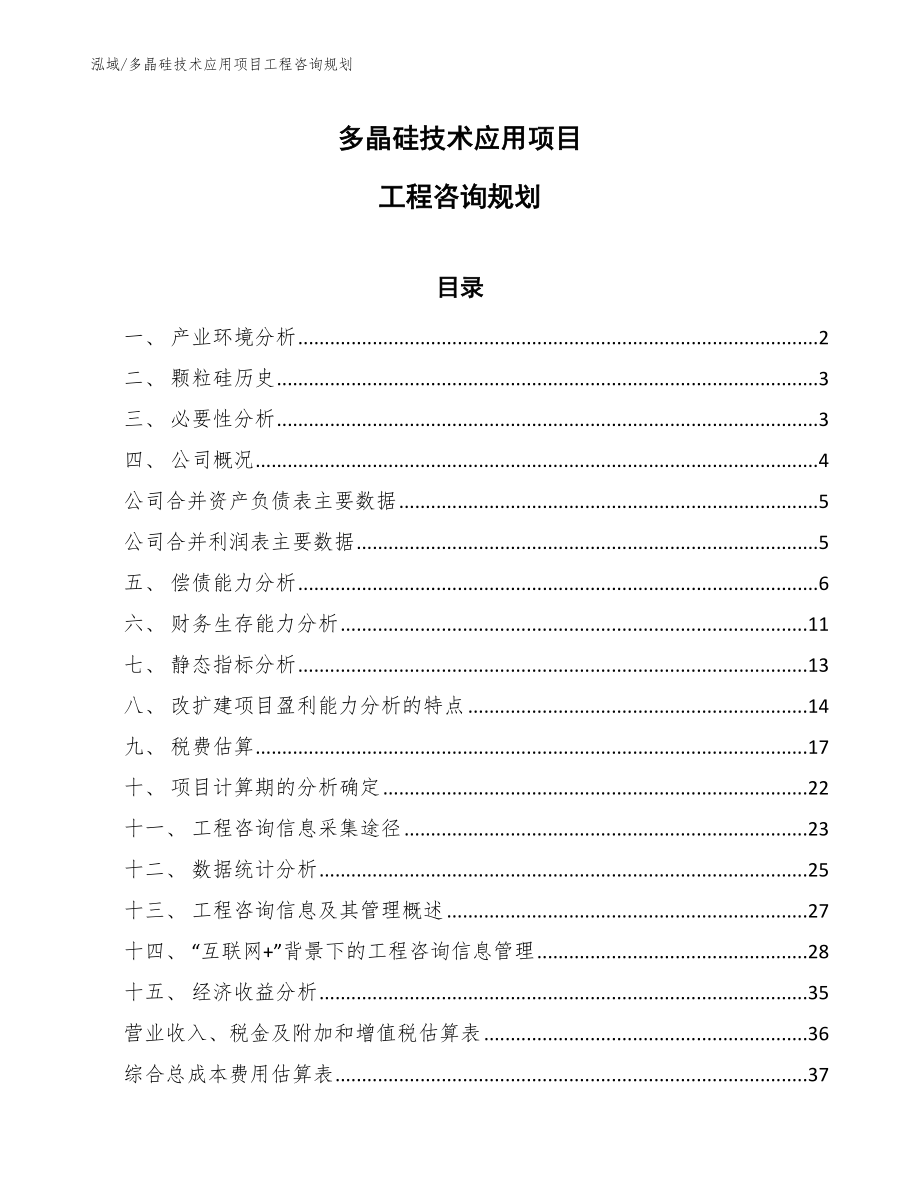 多晶硅技术应用项目工程咨询规划（范文）_第1页