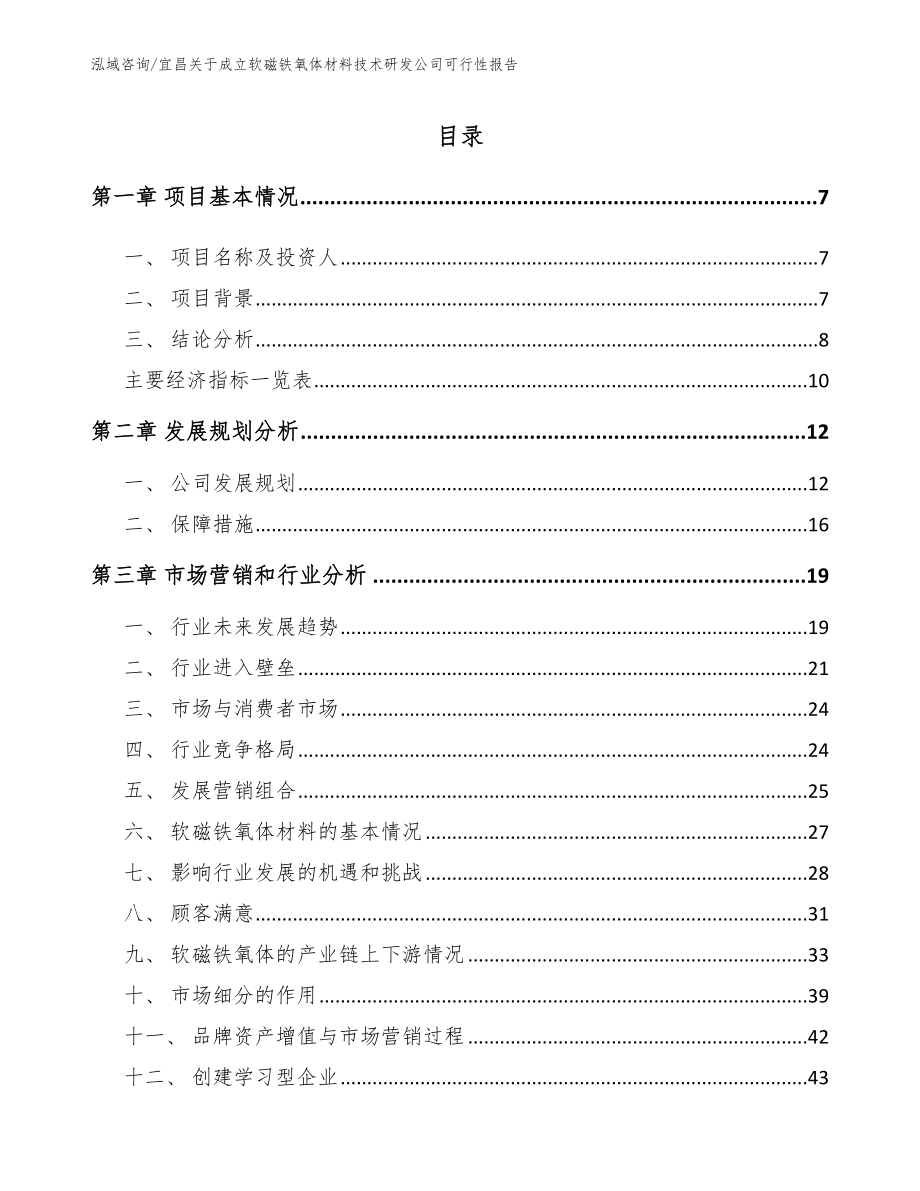 宜昌关于成立软磁铁氧体材料技术研发公司可行性报告_模板参考_第1页