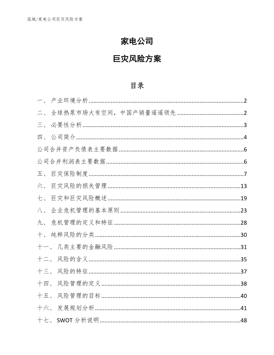 家电公司巨灾风险方案【参考】_第1页