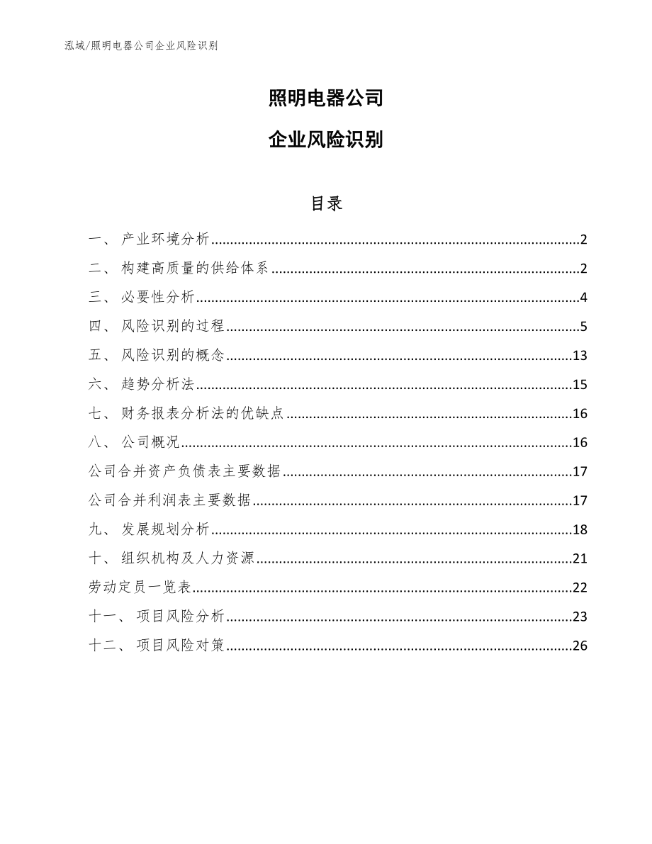 照明电器公司企业风险识别_范文_第1页