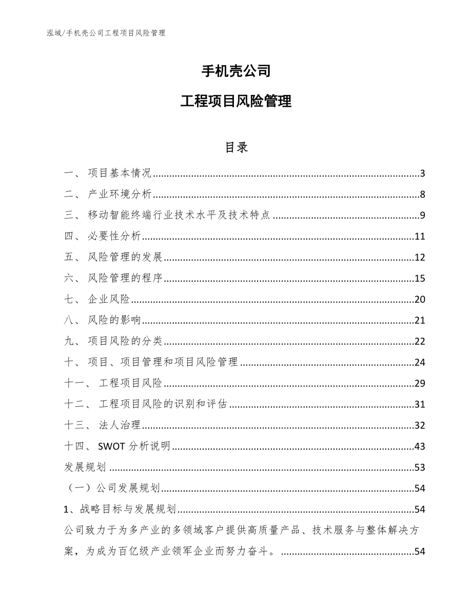 手机壳公司工程项目风险管理_第1页