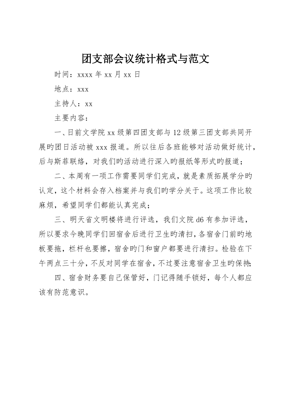 团支部会议记录格式与范文_第1页