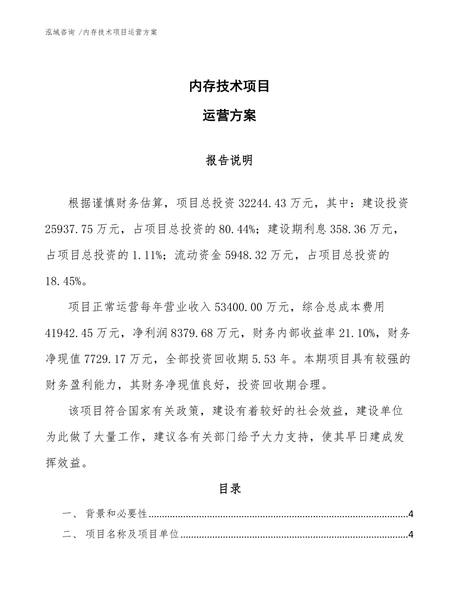 内存技术项目运营方案_第1页