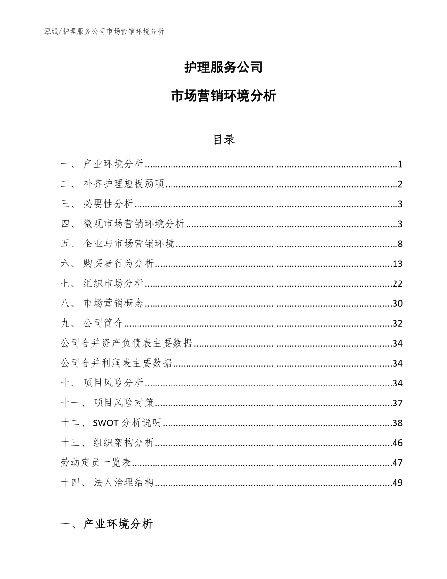 护理服务公司市场营销环境分析【范文】_第1页