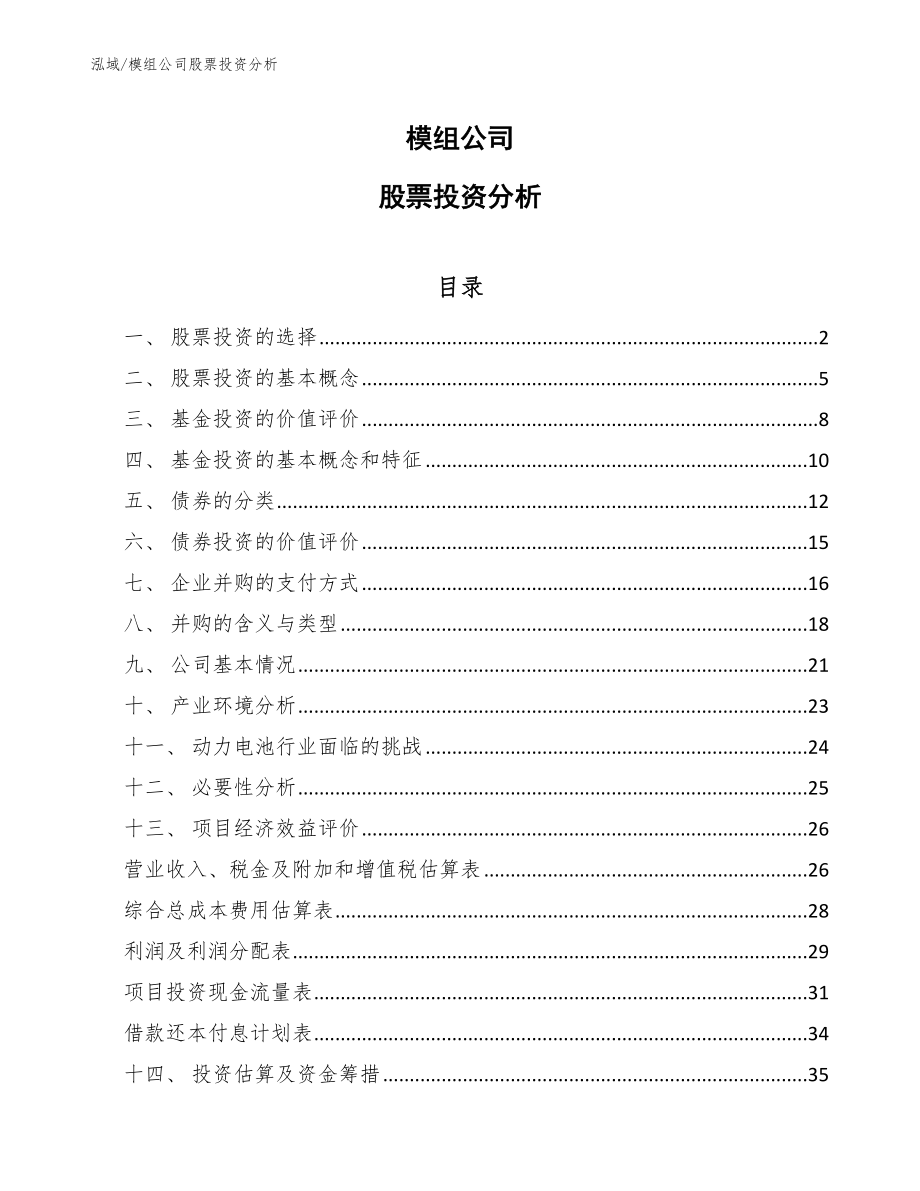 模组公司股票投资分析（范文）_第1页