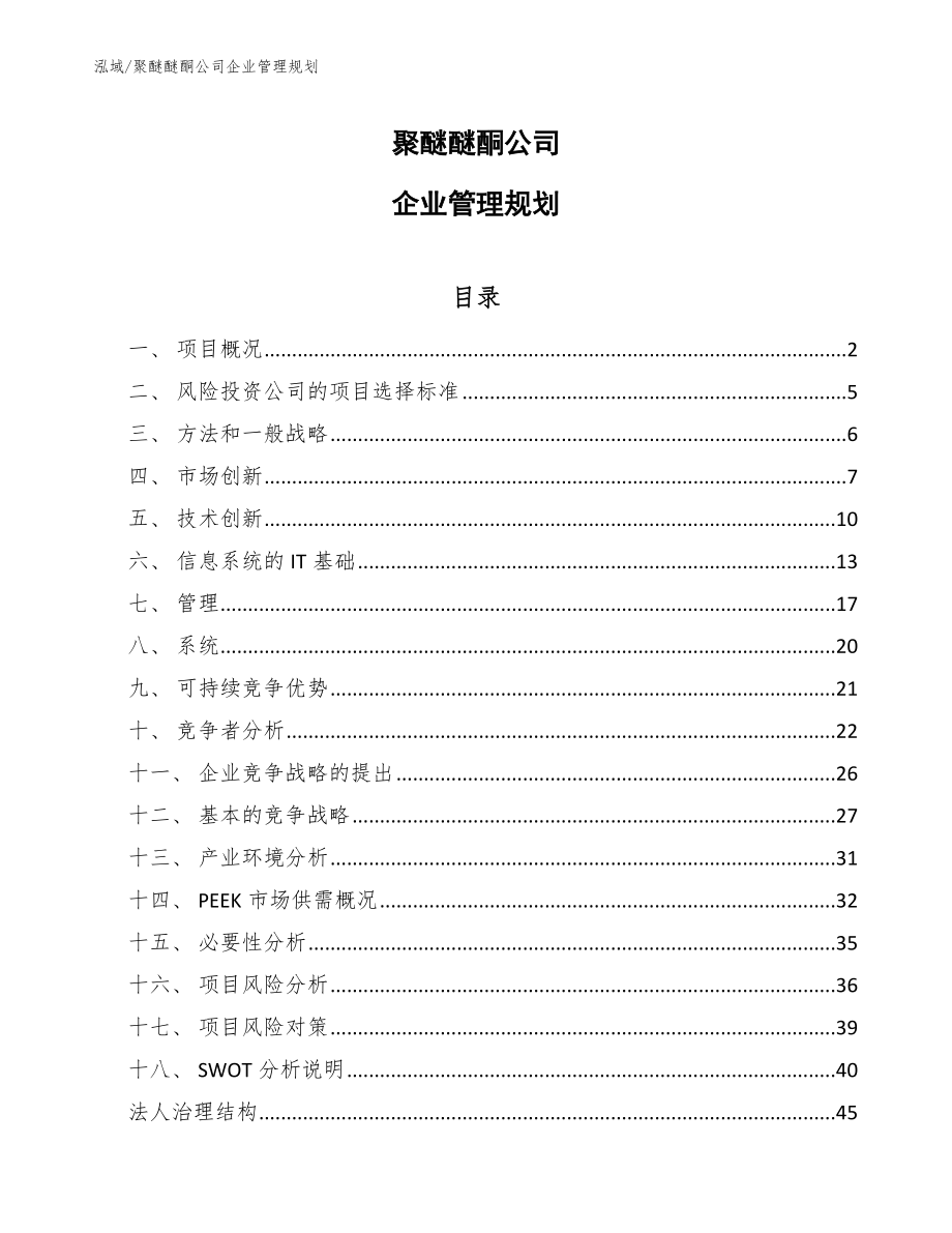 聚醚醚酮公司企业管理规划_第1页