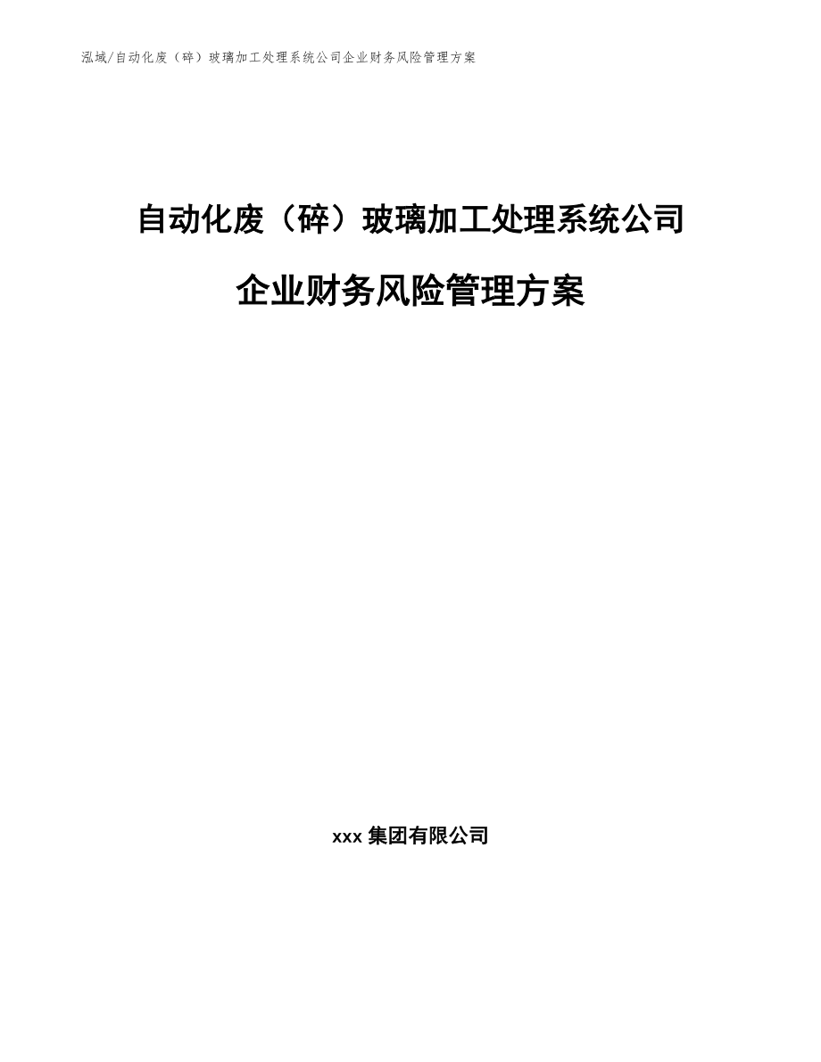 自动化废（碎）玻璃加工处理系统公司企业财务风险管理方案【范文】_第1页