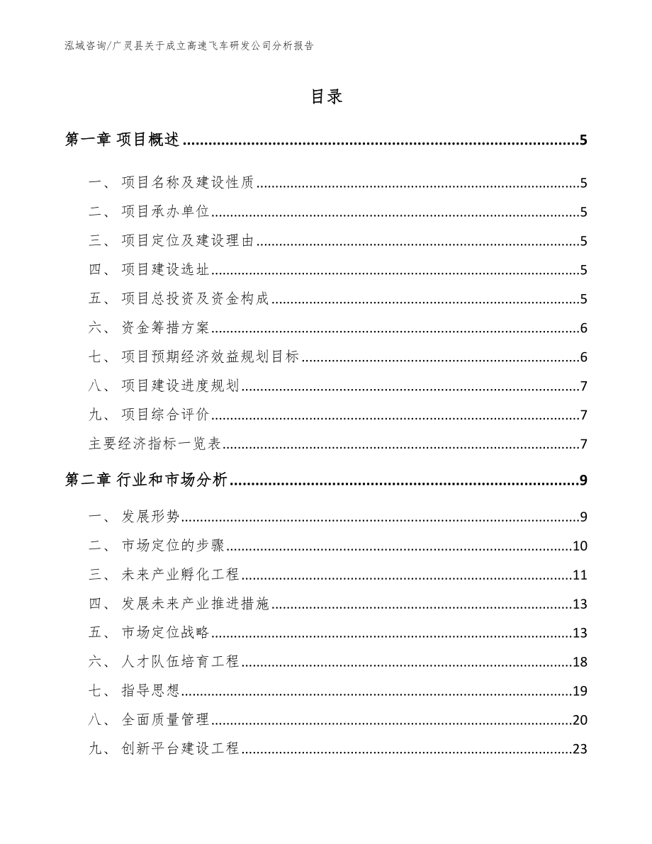 广灵县关于成立高速飞车研发公司分析报告（范文模板）_第1页