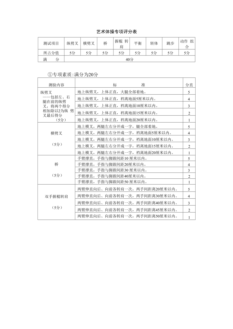 艺术体操专项评分表_第1页