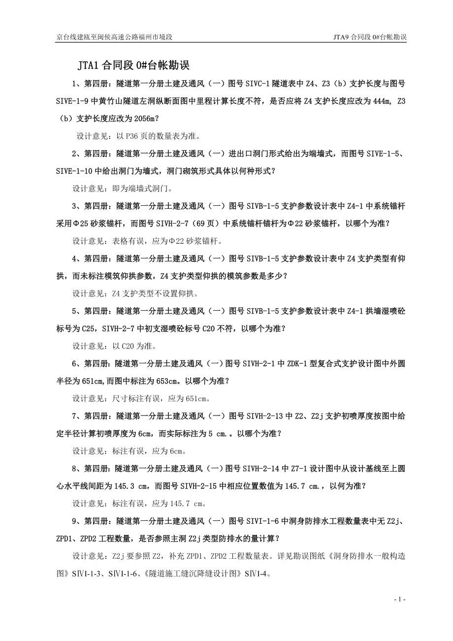 A1合同段0#台帐问题澄清汇总_xg_第1页
