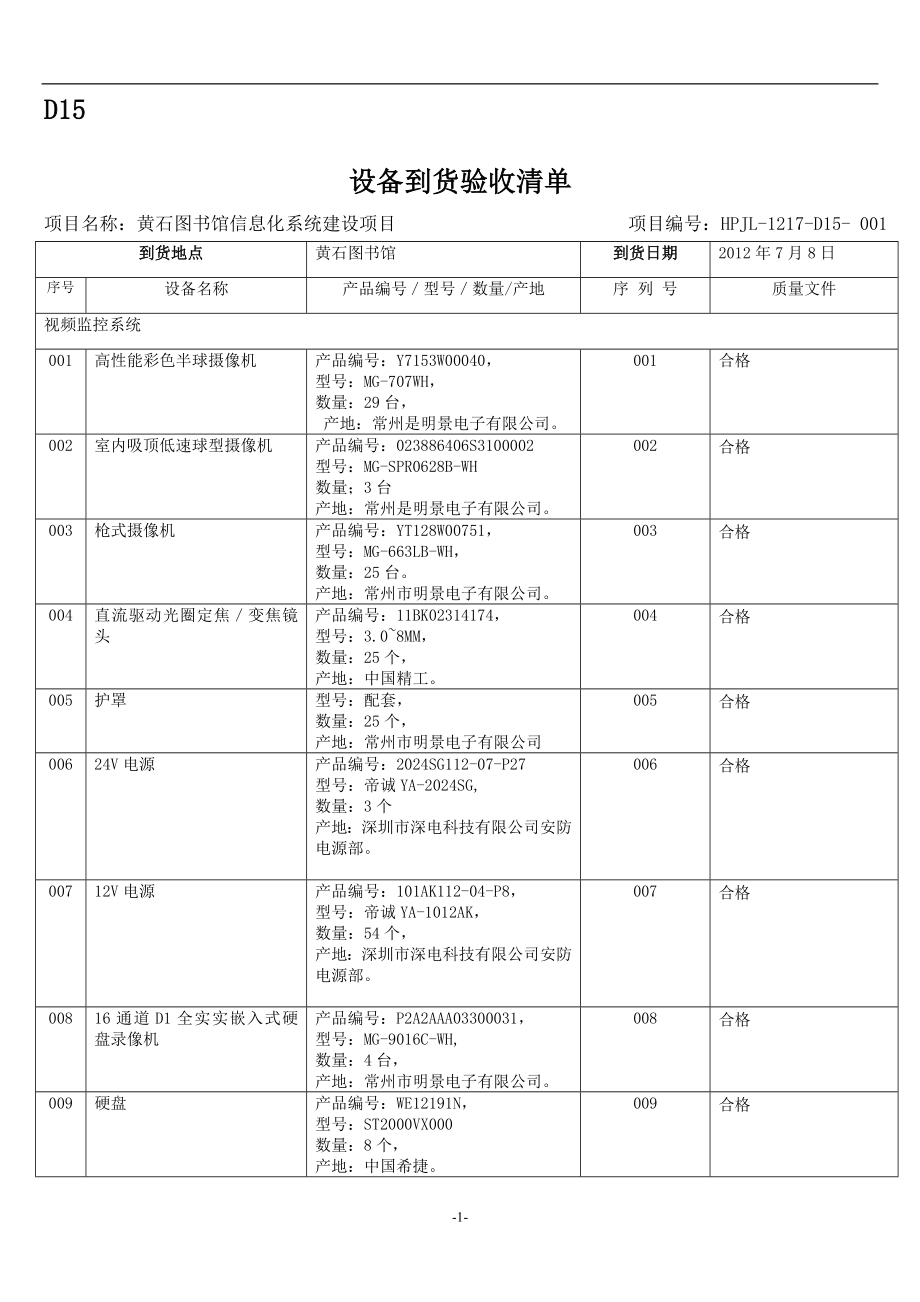 黄石图书信息化系统建设项目D15 设备到货清单_第1页